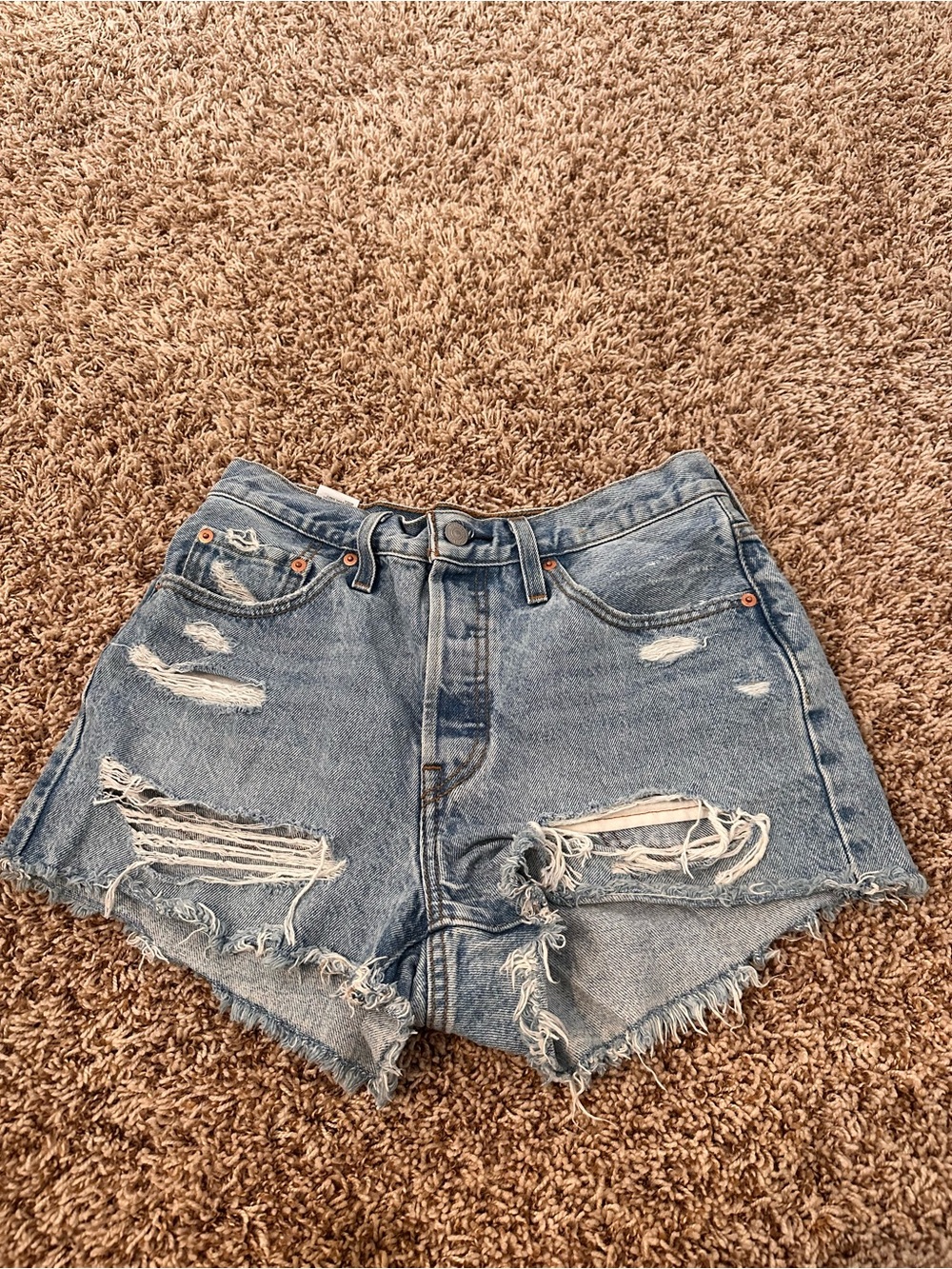 Levi's Distressed Light Blue Denim Shorts
